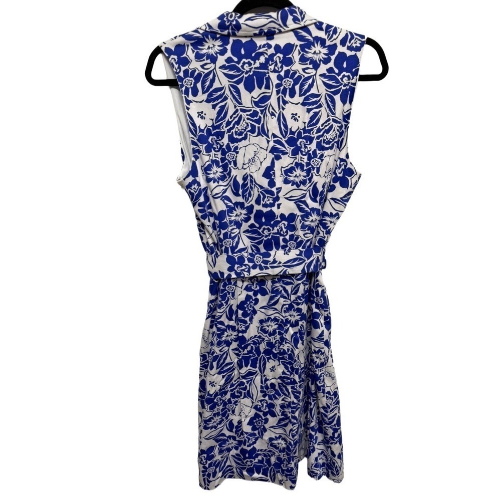Anne Klein Blue Floral Tea Ruffled Tie Waist Dress  Size 10 NWT - Picture 3 of 5